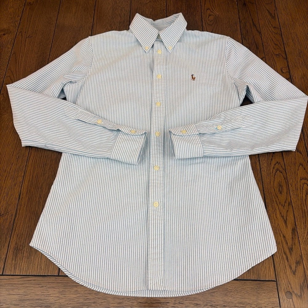 Ralph Lauren Custom Fit Blue & White Striped Long SLeeve Women Shirt Size S
